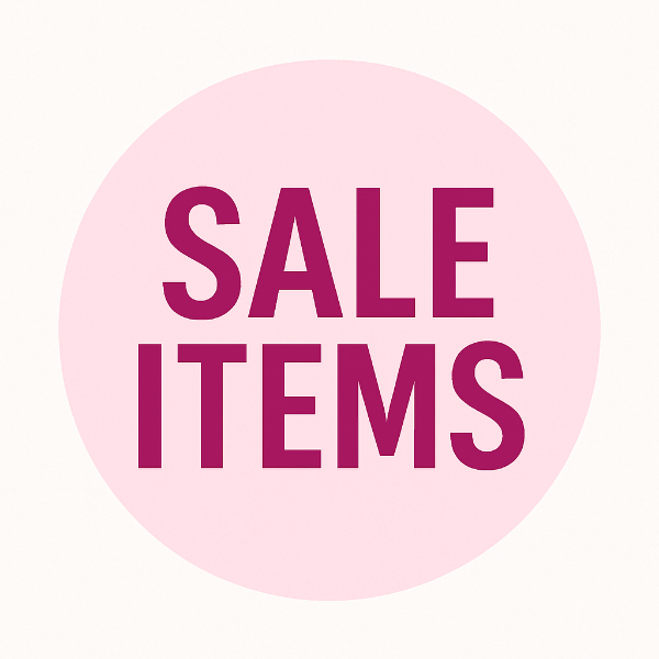 sale items written in dark pink in a light pink circle